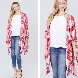 ACTIVE USA | Floral Kimono in Red Poppy Floral Print Rayon